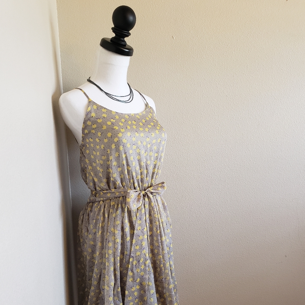 Women's Sleeveless Midi Dress with Yellow Dot Print - Picture 4 of 14